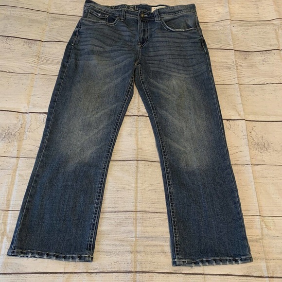 TK Axel Slim Boot Mens Size 36x30 Distressed Jeans Denim Blue - Picture 1 of 11